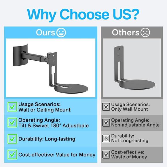 Metal Speaker Wall Mount for Sonos Era 100 Ceiling Mount or Tilt and Swivel - Picture 3 of 5